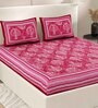 Pink Traditional 200 TC Cotton Double Queen Sized Bedsheet With 2 Pillow Covers