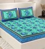 Green Floral 200 TC Cotton Double Queen Sized Bedsheet With 2 Pillow Covers