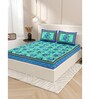Green Floral 200 TC Cotton Double Queen Sized Bedsheet With 2 Pillow Covers