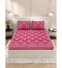 Pink Traditional 200 TC Cotton Double Queen Sized Bedsheet With 2 Pillow Covers
