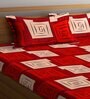 Red Geometric 300 TC Cotton Blend Double King Sized Bedsheet With 2 Pillow Covers