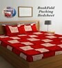 Red Geometric 300 TC Cotton Blend Double King Sized Bedsheet With 2 Pillow Covers
