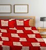 Red Geometric 300 TC Cotton Blend Double King Sized Bedsheet With 2 Pillow Covers