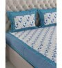 Blue Floral 600 TC Cotton Double King Sized Bedsheet With 2 Pillow Covers