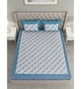 Blue Floral 600 TC Cotton Double King Sized Bedsheet With 2 Pillow Covers
