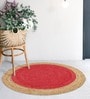 Red Geometric Jute 5 ft x 5 ft Hand Woven Carpet