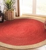 Red Geometric Jute 5 ft x 5 ft Hand Woven Carpet