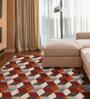 Red Geometrical Polyester 4 x 6 Feet Machine Made Carpet