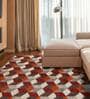 Red Geometrical Polyester 6 x 9 Feet Machine Made Carpet