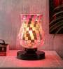 Red Glass Shade Table Lamp with Black Base