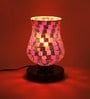 Red Glass Shade Table Lamp with Black Base