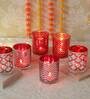 Set Of 6 Votive Red Glass Candle Holder With Tealight