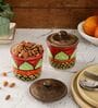 Red Green Archway Ceramic Jars with Wooden Lids
