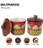 Red Green Archway Ceramic Jars with Wooden Lids