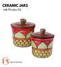 Red Green Archway Ceramic Jars with Wooden Lids