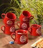 Valiant 210ml Red & White Stoneware (Set of 6) Coffee Mug