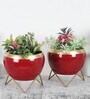 Apple Shape Metal Red & Gold Planter Set of 2