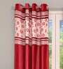 Red Jacquard Floral 9FT Light Filtering Eyelet Long Door Curtains (Pack of 2)