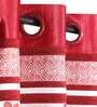 Red Jacquard Floral 9FT Light Filtering Eyelet Long Door Curtains (Pack of 2)