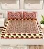 Red Traditional 120 TC Cotton Queen Sized Bedsheet with 2 Pillow Cover