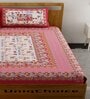 Red Abstract 120 TC Cotton Queen Sized Bedsheet with 2 Pillow Cover