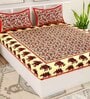 Red Traditional 120 TC Cotton Queen Sized Bedsheet with 2 Pillow Cover