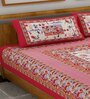 Red Abstract 120 TC Cotton Queen Sized Bedsheet with 2 Pillow Cover
