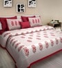 Red Floral 120 TC Cotton Queen Sized Bedsheet with 2 Pillow Cover