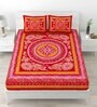 Red Traditional 120 TC Cotton Queen Sized Bedsheet with 2 Pillow Cover
