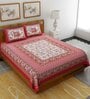 Red Abstract 120 TC Cotton Queen Sized Bedsheet with 2 Pillow Cover