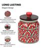 Red Jodhpuri Hand Painted Ceramic Jar with Wooden Lid Set of 2