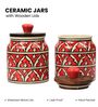 Red Jodhpuri Hand Painted Ceramic Jar with Wooden Lid Set of 2