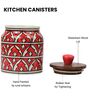 Red Jodhpuri Hand Painted Ceramic Jar with Wooden Lid Set of 2