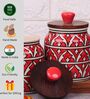 Red Jodhpuri Hand Painted Ceramic Jar with Wooden Lid Set of 2