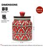 Red Jodhpuri Hand Painted Ceramic Jar with Wooden Lid Set of 2