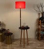 Red Jute Shade Shelf Floor Lamp with Walnut Base