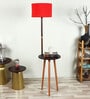 Red Jute Shade Shelf Floor Lamp with Walnut Base