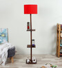 Red Jute Shade Shelf Floor Lamp with Walnut Base