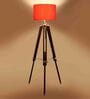 Red Jute Shade Tripod Floor Lamp With Sheesham Wood Base