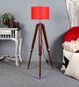 Red Jute Shade Tripod Floor Lamp With Sheesham Wood Base