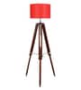 Red Jute Shade Tripod Floor Lamp With Sheesham Wood Base