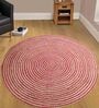 Red Geometric Jute 3 ft x 3 ft Hand Woven Round Carpet