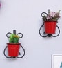 Red Metal Indoor and Balcony Wall Planter with Pot (Set of 2)