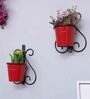 Red Metal Indoor and Balcony Wall Planter with Pot (Set of 2)