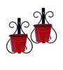Red Metal Indoor and Balcony Wall Planter with Pot (Set of 2)