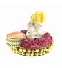 Red Metal Lord Ganesha Idol on Decorative Plate with Tea Light Holder