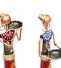 Red Metal Rural Lady Set Of 2 Figurine