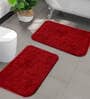 Red Microfibre Plain Solid 24X16 Inches Antiskid Bath Mat (Set of 2)