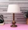 Red Natural Fiber Shade Table Lamp With Copper Base