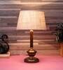 Red Natural Fiber Shade Table Lamp With Copper Base
